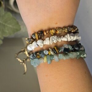 Set of 4 Natural Stone Beaded Stretchy Bracelets